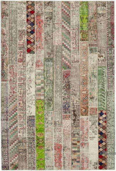 Multicolor, Beige Patchwork Hand-Knotted Turkish Rug - 6' 7" x 9' 11" (79 in. x 119 in.)