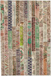 Çok Renkli, Bej Patchwork El Dokuma Halı - 202 cm x 303 cm