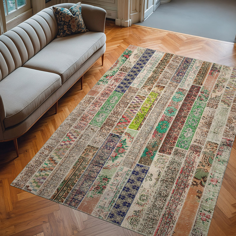 Multicolor, Beige Alfombra Turca de Retazos - 202 cm x 303 cm - K0051208
