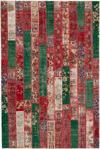 Patchwork Hand-Knotted Turkish Rug - 6' 7" x 9' 11" (79" x 119")