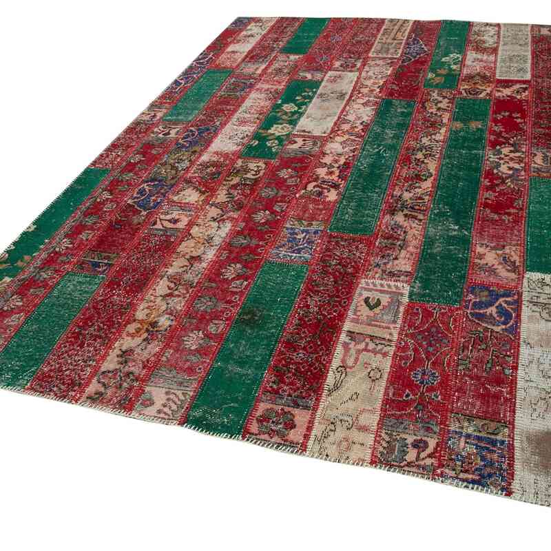 Multicolor, Red Patchwork Hand-Knotted Turkish Rug - 6' 7" x 9' 11" (79 in. x 119 in.) - K0051209