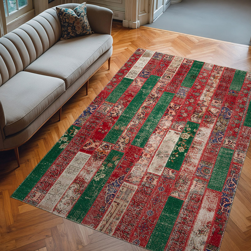 Patchwork Hand-Knotted Turkish Rug - 6' 7" x 9' 11" (79" x 119") - K0051209
