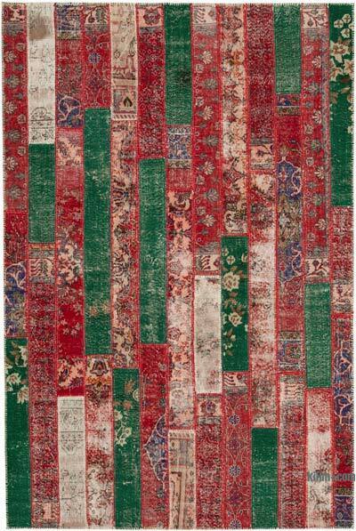 Çok Renkli, Kırmızı Boyalı Patchwork Halı - 200 cm x 301 cm