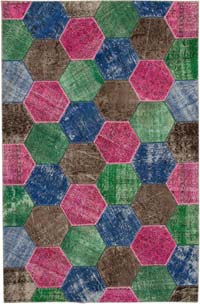 Multicolor Patchwork Hand-Knotted Turkish Rug - 6' 7" x 10' 1" (79" x 121")