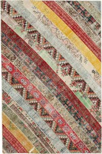 Çok Renkli, Kırmızı Patchwork El Dokuma Halı - 200 cm x 305 cm