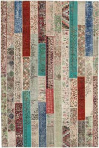 Multicolor Patchwork Hand-Knotted Turkish Rug - 6' 8" x 10'  (80" x 120")