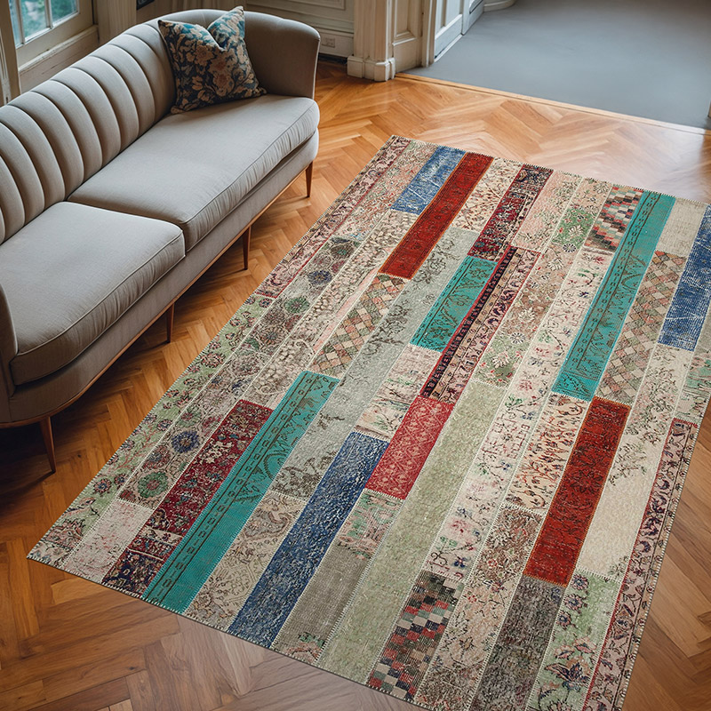 Çok Renkli Patchwork El Dokuma Halı - 203 cm x 305 cm - K0051215