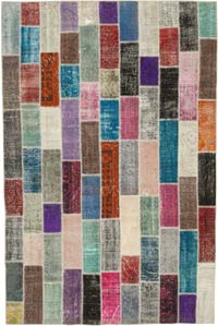Multicolor Patchwork Hand-Knotted Turkish Rug - 6' 11" x 10' 4" (83" x 124")