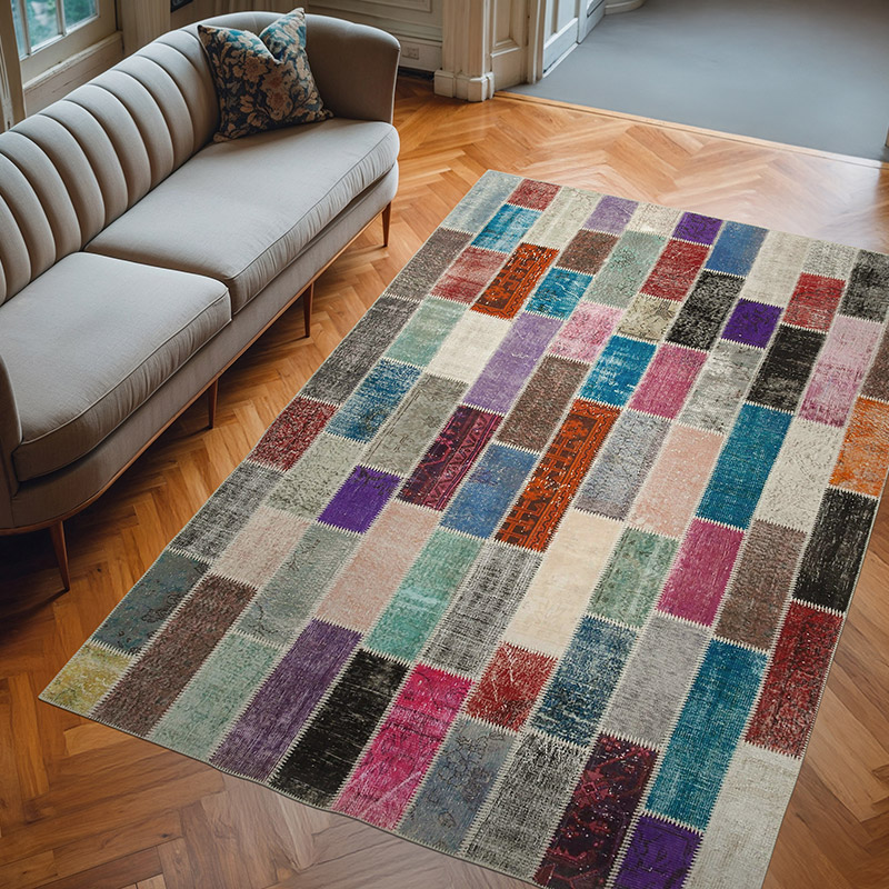 Çok Renkli Boyalı Patchwork Halı - 210 cm x 316 cm - K0051216