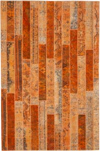 Orange Patchwork Hand-Knotted Turkish Rug - 6' 8" x 10'  (80" x 120")