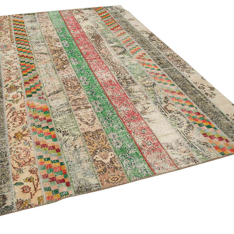 Çok Renkli, Bej Patchwork El Dokuma Halı - 202 cm x 303 cm - K0051221