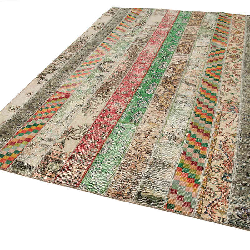 Çok Renkli, Bej Patchwork El Dokuma Halı - 202 cm x 303 cm - K0051221
