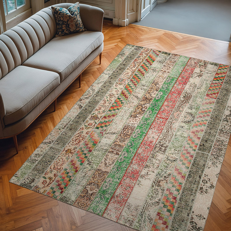 Çok Renkli, Bej Patchwork El Dokuma Halı - 202 cm x 303 cm - K0051221