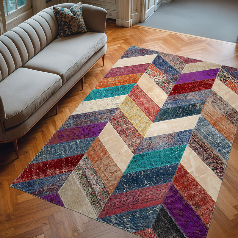 Çok Renkli Boyalı Patchwork Halı - 196 cm x 299 cm - K0051222