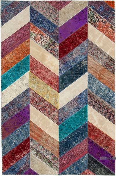 Multicolor Patchwork Hand-Knotted Turkish Rug - 6' 5" x 9' 10" (77 in. x 118 in.)