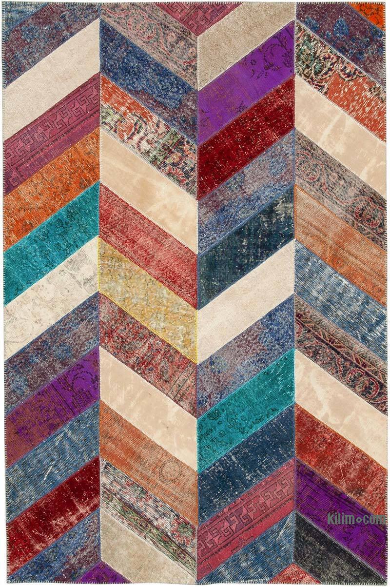 Çok Renkli Boyalı Patchwork Halı - 196 cm x 299 cm - K0051222
