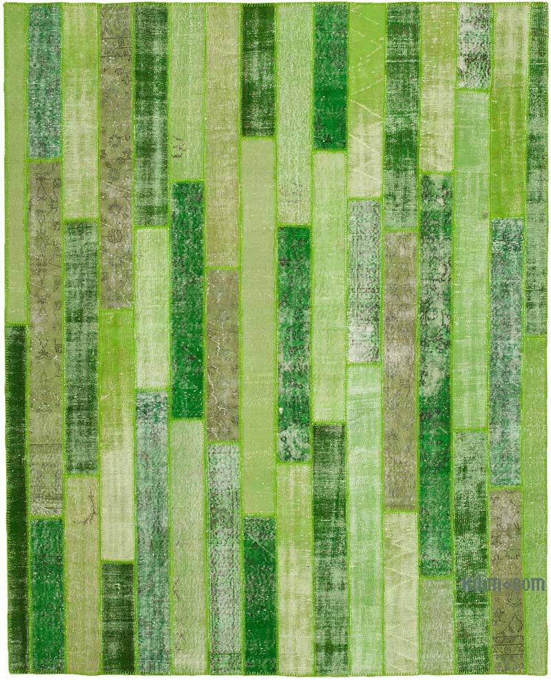 Green Patchwork Hand-Knotted Turkish Rug - 8' 1" x 10' 1" (97 in. x 121 in.) - K0051226