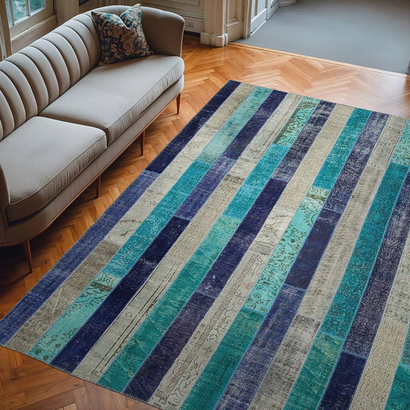 Multicolor Alfombra De Retazos Turca Sobre-teñida - 257 cm x 306 cm - K0051227