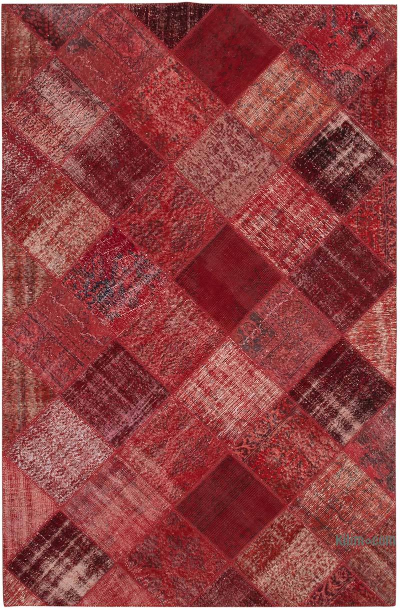 Rojo Alfombra De Retazos Turca Sobre-teñida - 197 cm x 304 cm - K0051228