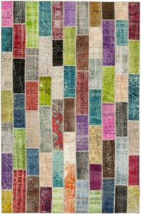 Multicolor Patchwork Hand-Knotted Turkish Rug - 6' 7" x 10'  (79" x 120")