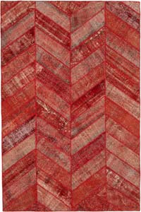 Red Patchwork Hand-Knotted Turkish Rug - 6' 8" x 10'  (80" x 120")