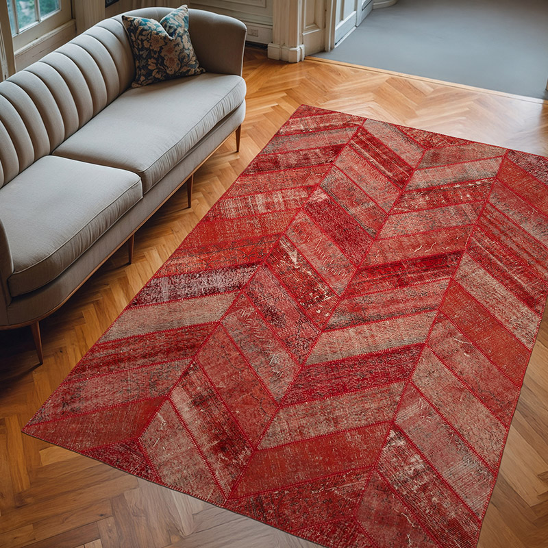Rojo Alfombra De Retazos Turca Sobre-teñida - 204 cm x 306 cm - K0051230