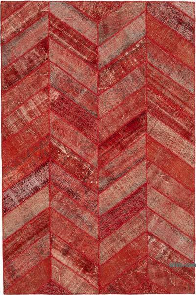 Kırmızı Boyalı Patchwork Halı - 204 cm x 306 cm