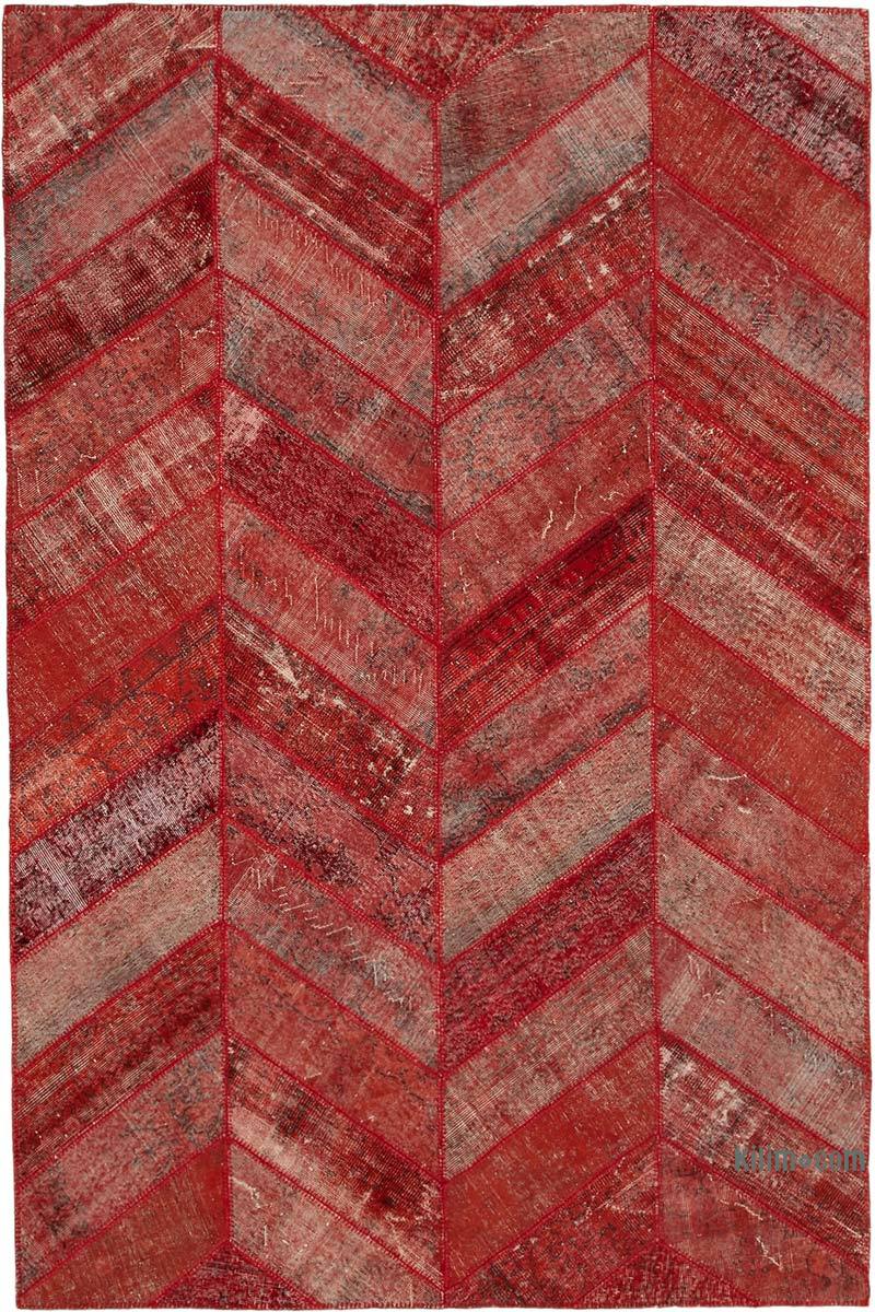 Kırmızı Boyalı Patchwork Halı - 204 cm x 306 cm - 204 cm x 306 cm - K0051230