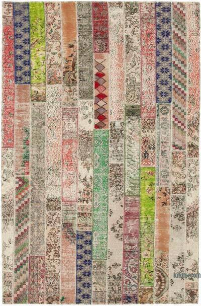 Kırmızı, Çok Renkli Patchwork El Dokuma Halı - 200 cm x 305 cm
