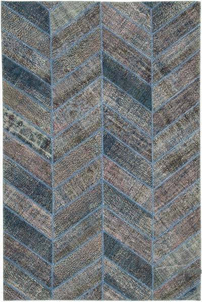 Mavi Boyalı Patchwork Halı - 198 cm x 300 cm