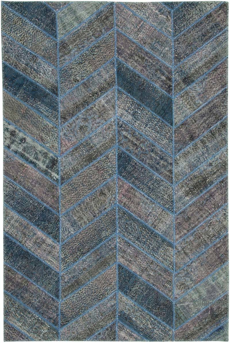 Blue Patchwork Hand-Knotted Turkish Rug - 6' 6" x 9' 10" (78 in. x 118 in.) - K0051232