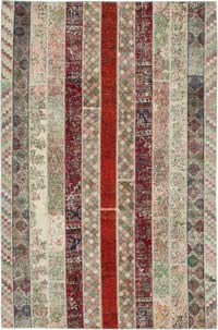 Çok Renkli, Kırmızı Patchwork El Dokuma Halı - 202 cm x 308 cm