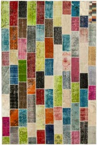 Multicolor Patchwork Hand-Knotted Turkish Rug - 6' 8" x 10'  (80" x 120")