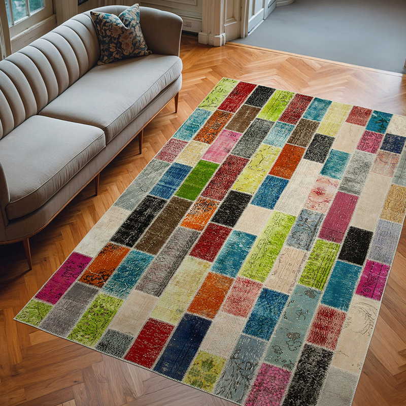 Çok Renkli Boyalı Patchwork Halı - 202 cm x 305 cm - K0051234