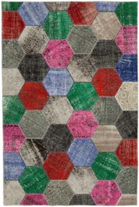 Çok Renkli Boyalı Patchwork Halı - 201 cm x 304 cm