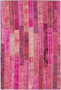 Pink Patchwork Hand-Knotted Turkish Rug - 6' 9" x 10'  (81" x 120")