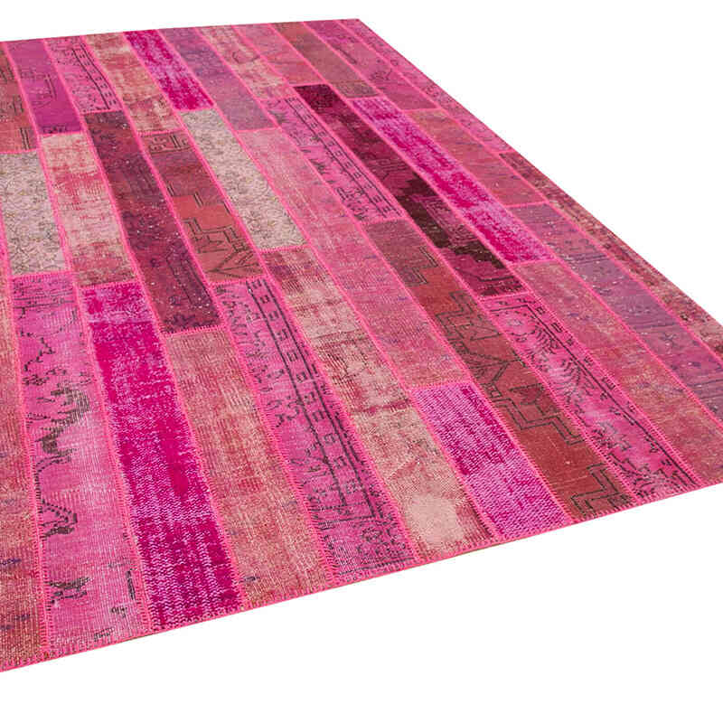 Rosado Alfombra De Retazos Turca Sobre-teñida - 205 cm x 304 cm - K0051236