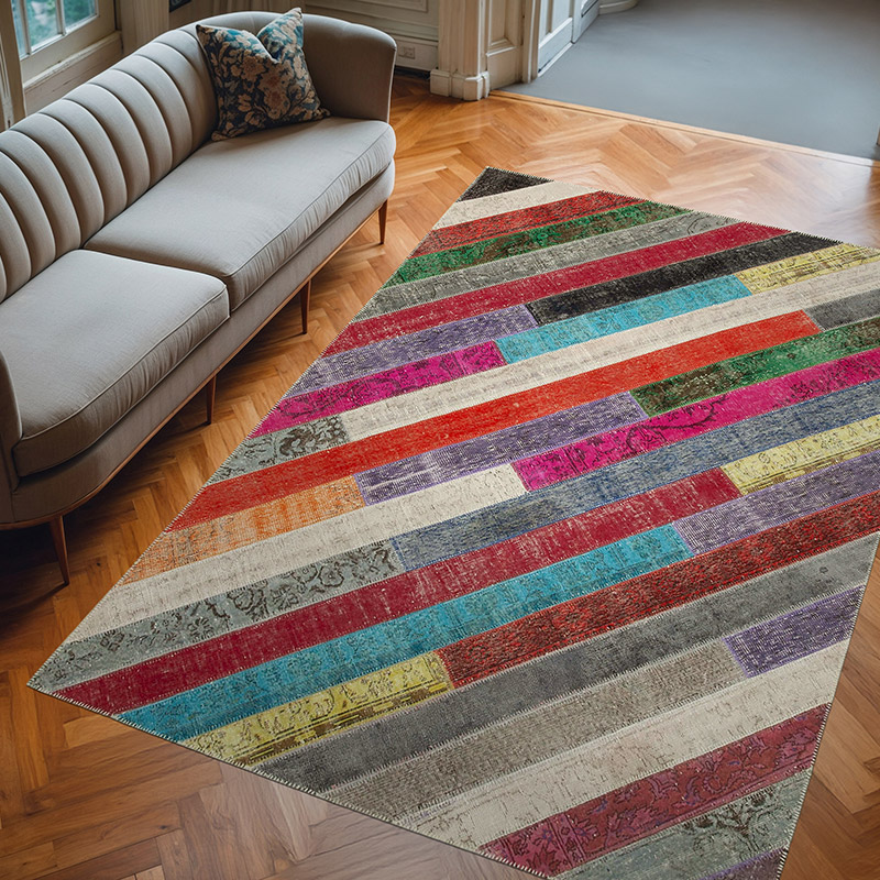 Multicolor Alfombra De Retazos Turca Sobre-teñida - 205 cm x 296 cm - K0051237