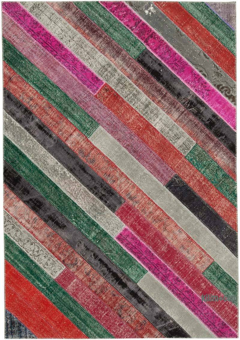 Çok Renkli, Kırmızı Boyalı Patchwork Halı - 200 cm x 290 cm - K0051239