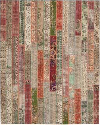 Multicolor, Red Patchwork Hand-Knotted Turkish Rug - 8'  x 10'  (96" x 120")
