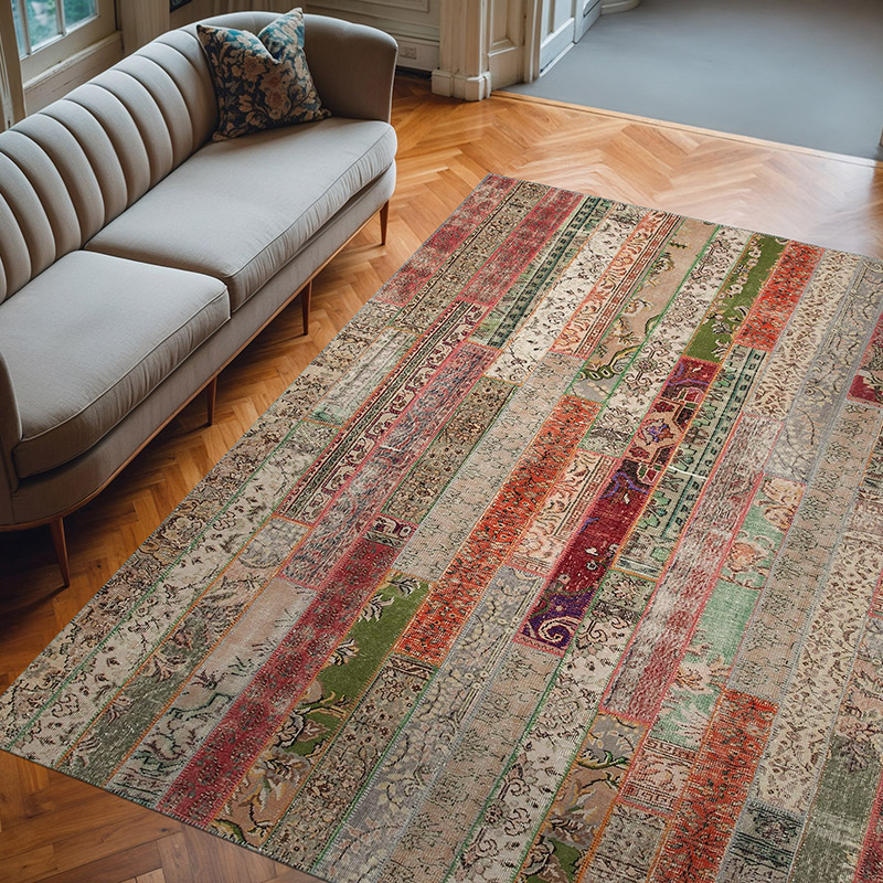 Çok Renkli, Kırmızı Patchwork El Dokuma Halı - 243 cm x 305 cm - K0051241