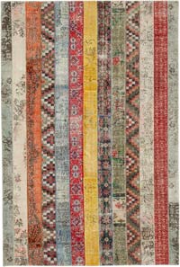 Multicolor, Red Patchwork Hand-Knotted Turkish Rug - 6' 8" x 10'  (80" x 120")