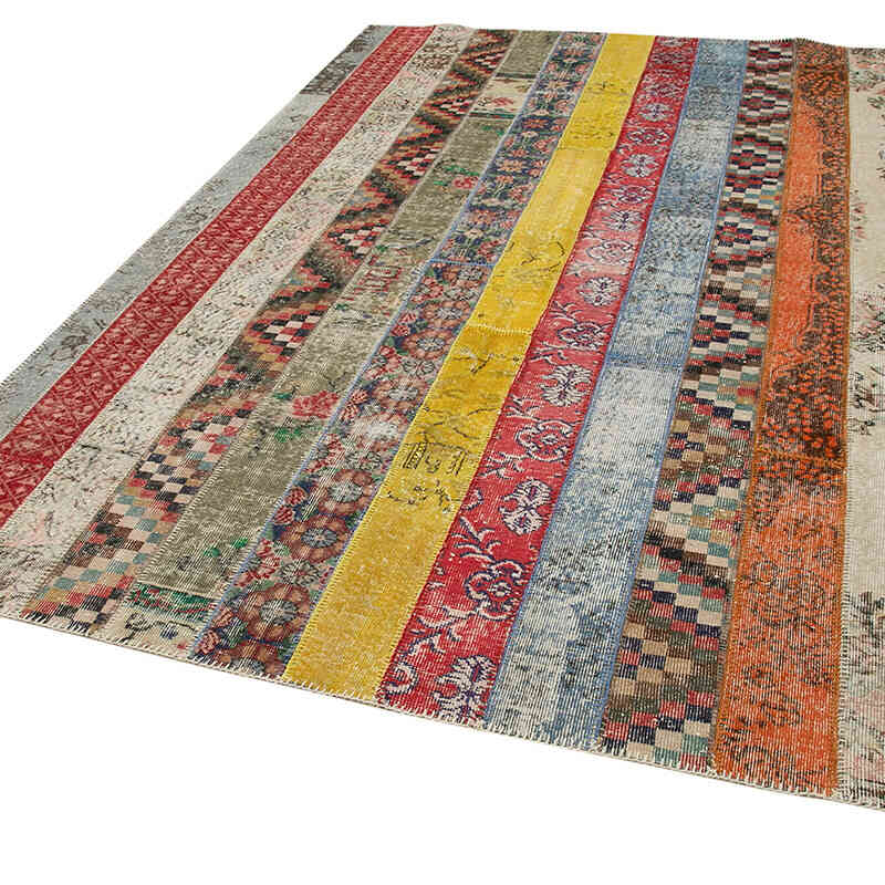 Multicolor, Red Patchwork Hand-Knotted Turkish Rug - 6' 8" x 10'  (80" x 120") - K0051242