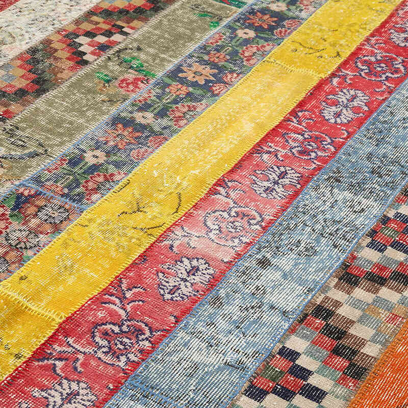 Multicolor, Red Patchwork Hand-Knotted Turkish Rug - 6' 8" x 10'  (80" x 120") - K0051242
