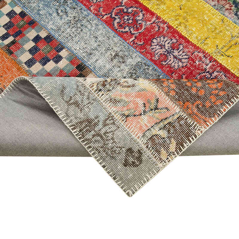 Multicolor, Red Patchwork Hand-Knotted Turkish Rug - 6' 8" x 10'  (80" x 120") - K0051242