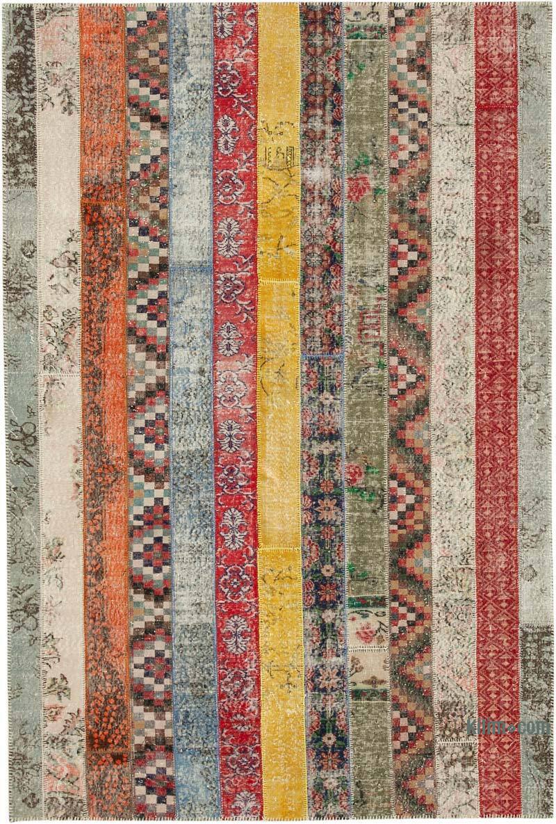 Multicolor, Red Patchwork Hand-Knotted Turkish Rug - 6' 8" x 10'  (80" x 120") - K0051242