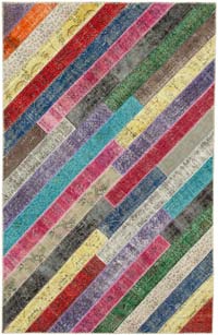 Multicolor Patchwork Hand-Knotted Turkish Rug - 6' 6" x 10'  (78" x 120")