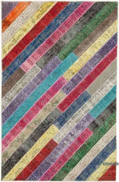 Çok Renkli Boyalı Patchwork Halı - 197 cm x 305 cm