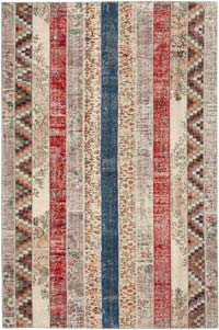 Multicolor, Red Patchwork Hand-Knotted Turkish Rug - 6' 8" x 10' 1" (80" x 121")