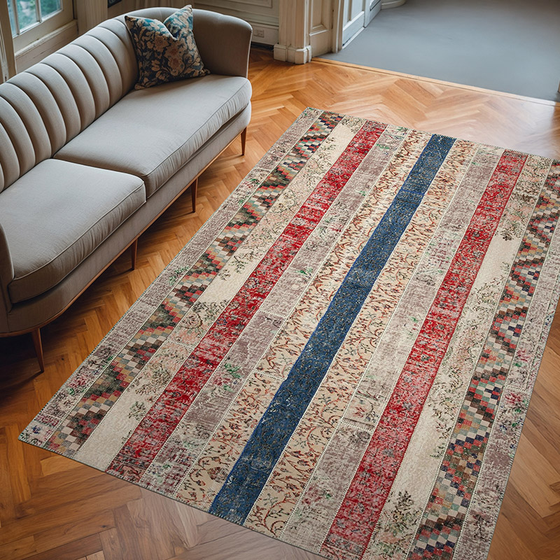 Multicolor, Rojo Alfombra Turca de Retazos - 203 cm x 308 cm - K0051245